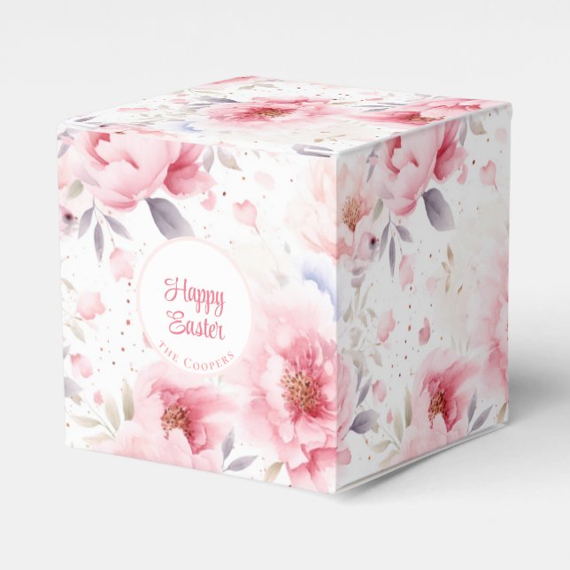 Happy Easter | Custom Name | Floral | Easter Favor Boxes (Front Side)
