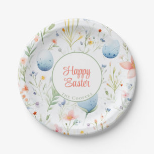 Happy Easter Custom Name Floral Paper Plates