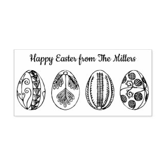 Happy Easter Custom Name Hand Drawn Easter Eggs Rubber Stamp