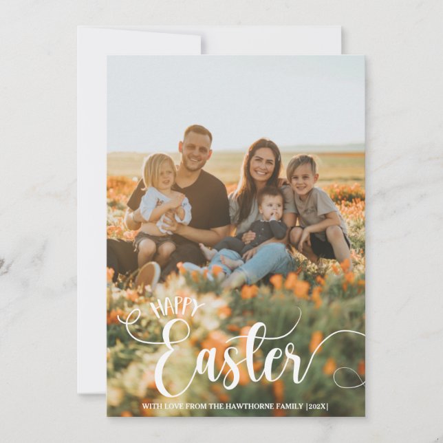 "Happy Easter" Custom Photo modern chic Lettering Holiday Card (Front)