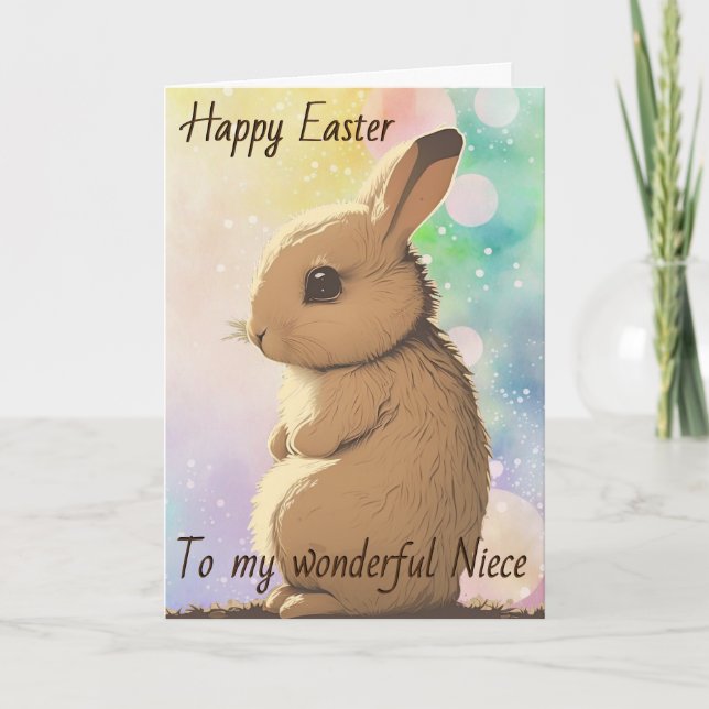 'Happy Easter' Custom Text, Rainbow Easter Bunny  Card (Front)