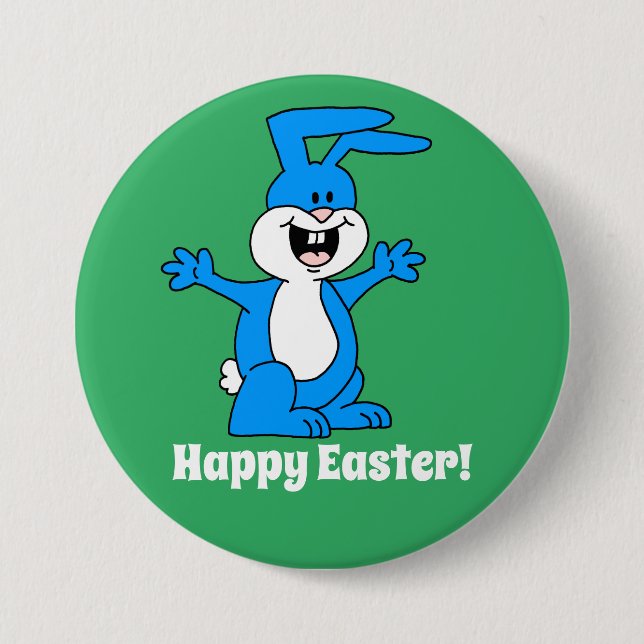 Happy Easter Cute And Excited Bunny Button (Front)