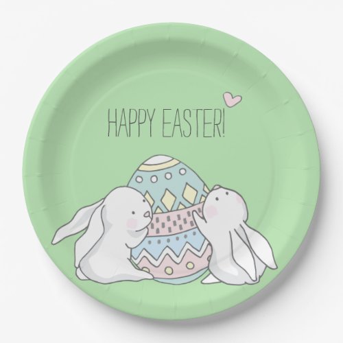 Happy Easter Cute Baby Bunnies _ Green Paper Plates