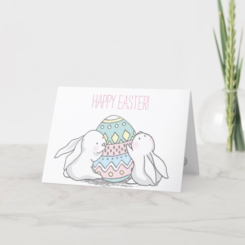 Happy Easter Cute Baby Bunnies with Easter Egg Holiday Card