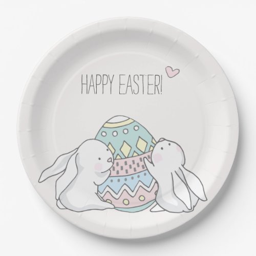 Happy Easter  Cute Baby Bunnies with Easter Egg Paper Plates
