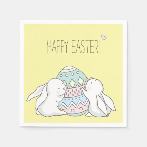 Happy Easter Cute Baby Bunnies _ Yellow Napkins