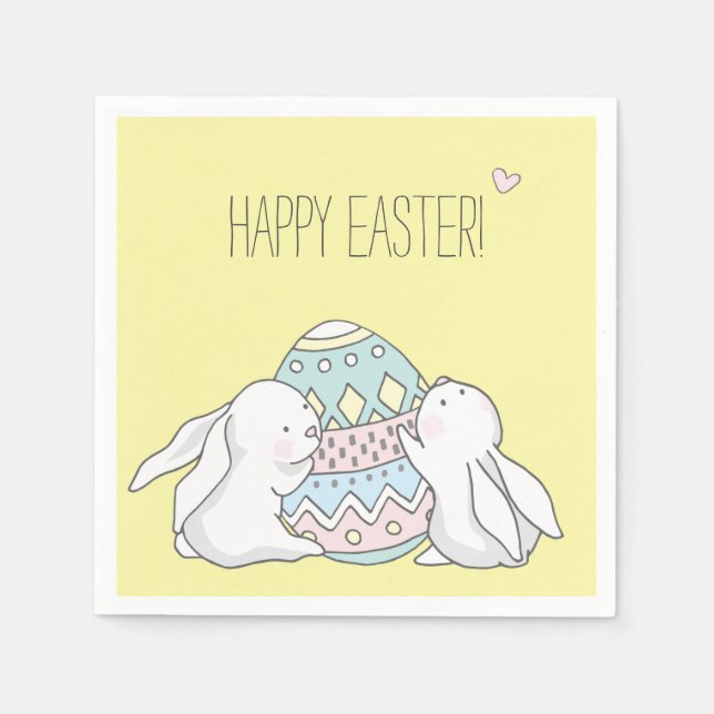 Happy Easter! Cute Baby Bunnies - Yellow Napkins (Front)