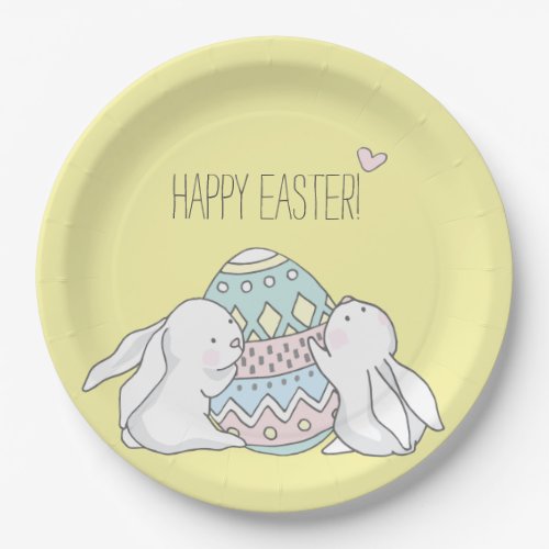 Happy Easter Cute Baby Bunnies _ Yellow Paper Plates