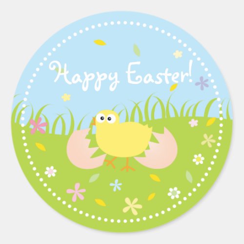 Happy Easter Cute Baby Chick Classic Round Sticker