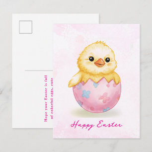 Happy Easter Cute Baby Chick Watercolor Greeting Postcard