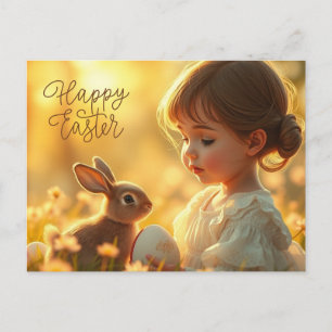 Happy Easter Cute Baby Girl with Bunny Holiday Postcard