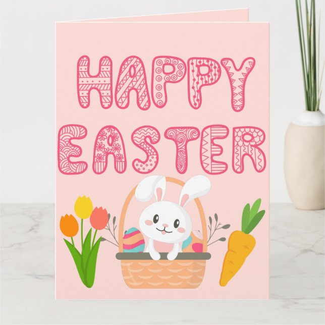 Happy Easter Cute Beautiful Ester Eggs & Bunny Card (Front)