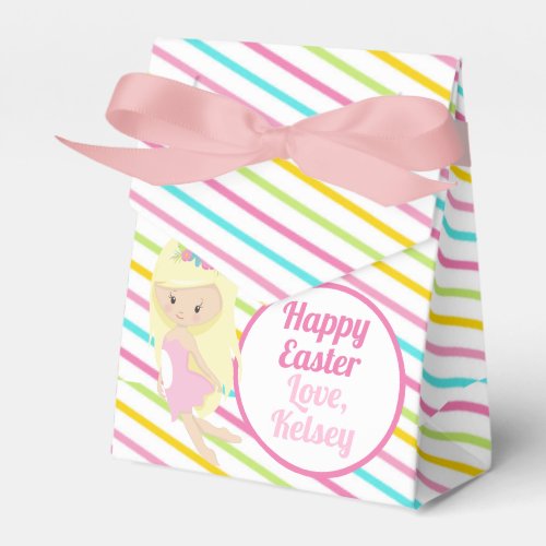 Happy Easter Cute Blonde Fairy Striped Party Favor Boxes