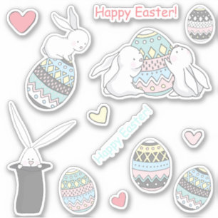 Happy Easter! Cute Bunnies and Easter Eggs Sticker