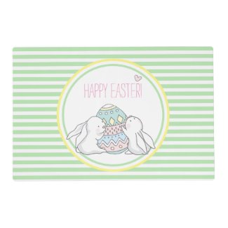Happy Easter | Cute Bunnies & Green Striped Placemat