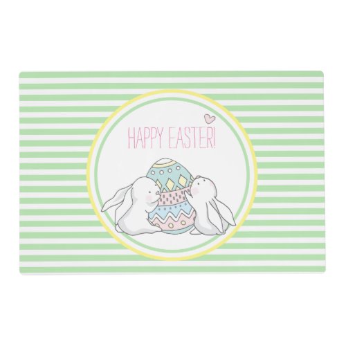 Happy Easter  Cute Bunnies  Green Striped Placemat