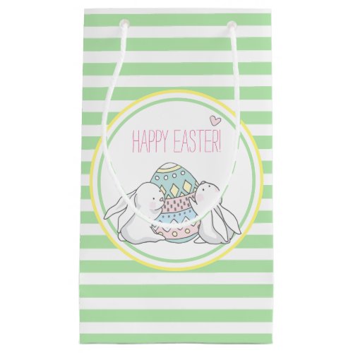 Happy Easter  Cute Bunnies  Green Stripes Small Gift Bag