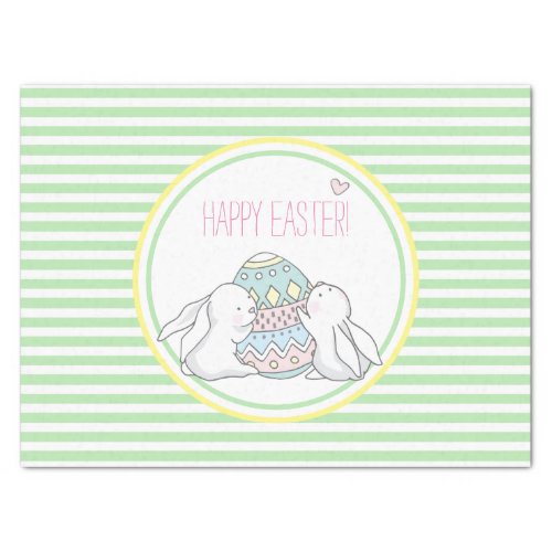 Happy Easter  Cute Bunnies  Green Stripes  Tissue Paper