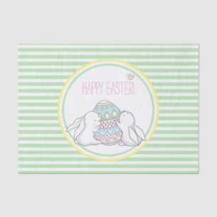 Happy Easter Cute Bunnies & Green Stripes Tissue Paper