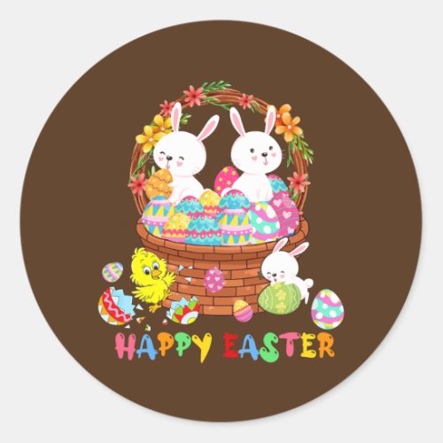 Happy Easter Cute Bunnies In Easter Eggs Basket Classic Round Sticker