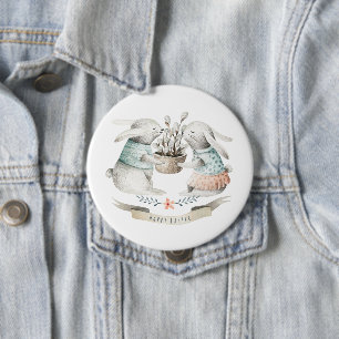 Happy Easter Cute Bunnies in Love Button