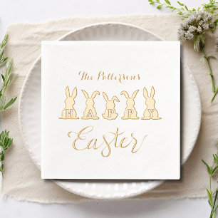 Happy Easter Cute Bunnies Personalized Name Foil Napkins