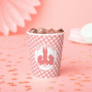 Happy Easter - Cute Bunnies & Pink Gingham  Paper Cups