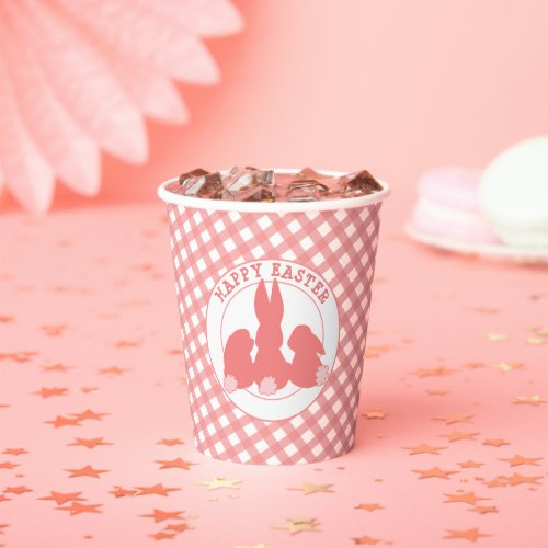 Happy Easter _ Cute Bunnies  Pink Gingham  Paper Cups