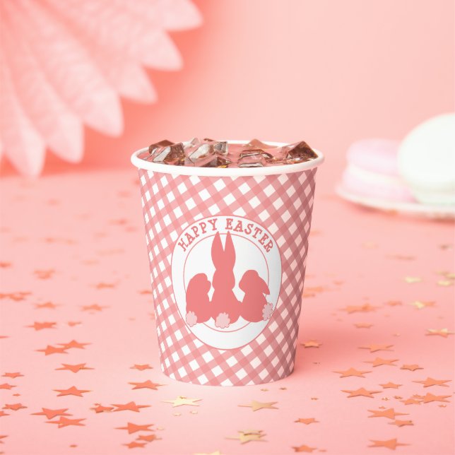 Happy Easter - Cute Bunnies & Pink Gingham  Paper Cups (Insitu)