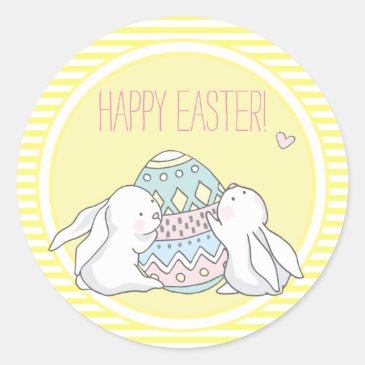 Happy Easter | Cute Bunnies & Yellow Stripes 