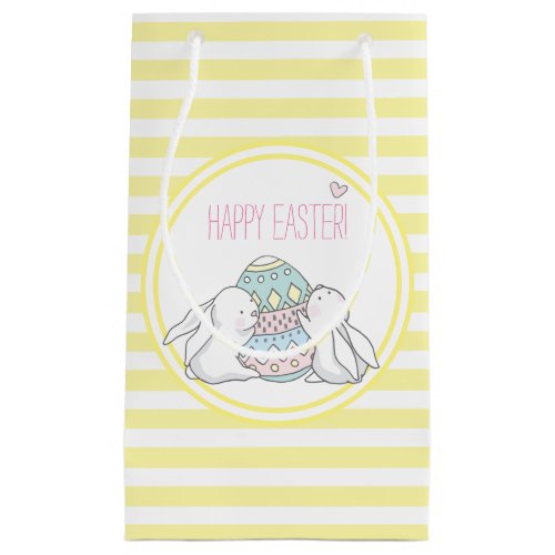 Happy Easter  Cute Bunnies  Yellow Stripes Small Gift Bag