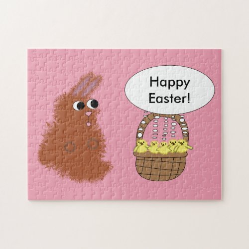 Happy Easter Cute Bunny and Chicks Personalize Jigsaw Puzzle