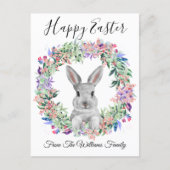 happy easter cute bunny and floral wreath family postcard (Front)
