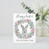 happy easter cute bunny and floral wreath family postcard (Standing Front)