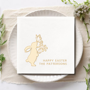 Happy Easter Cute Bunny Butterfly Personalized Foil Napkins