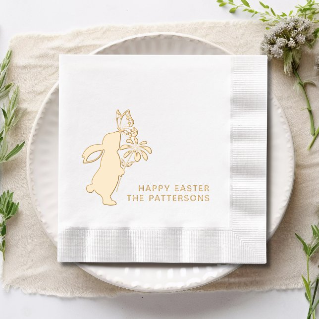 Happy Easter Cute Bunny Butterfly Personalized Foil Napkins (Creator Uploaded)