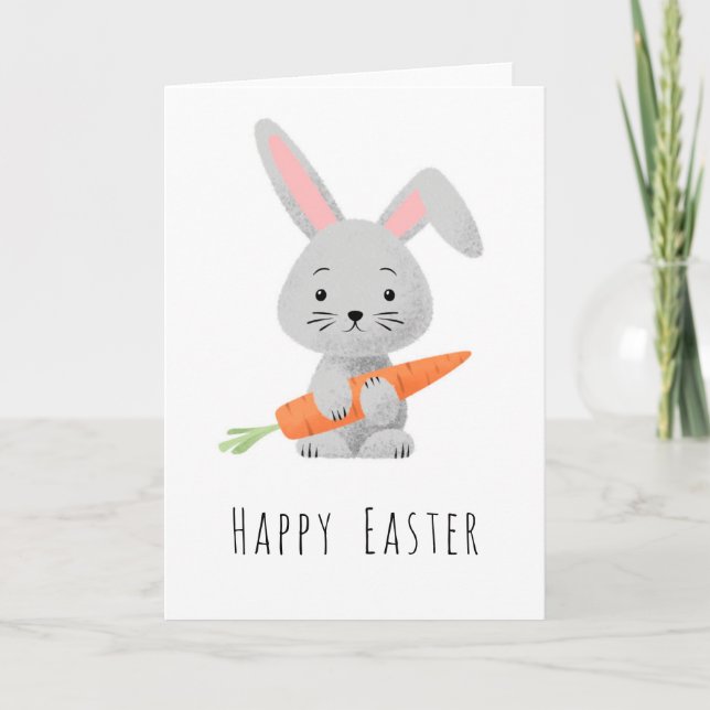 Happy Easter Cute Bunny Carrot Folded Holiday Card (Front)