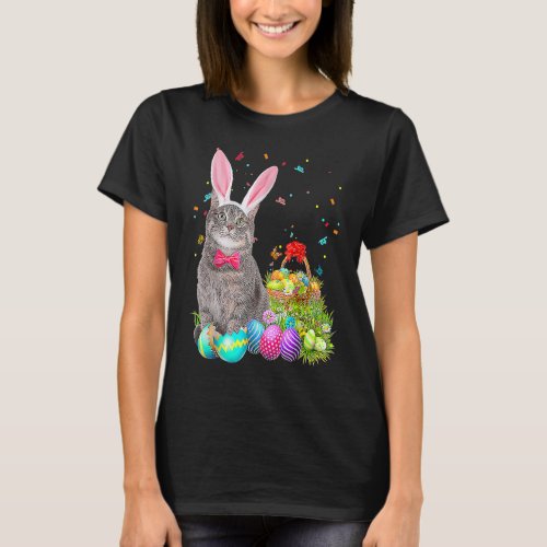 Happy Easter Cute Bunny Cat Egg Basket Men Women T_Shirt