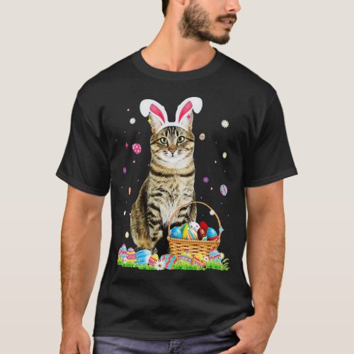 Happy Easter Cute Bunny Cat Eggs Basket Easter Cat T_Shirt
