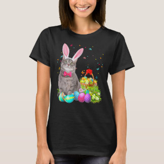 Happy Easter Cute Bunny Cat Eggs Basket Men Women  T-Shirt