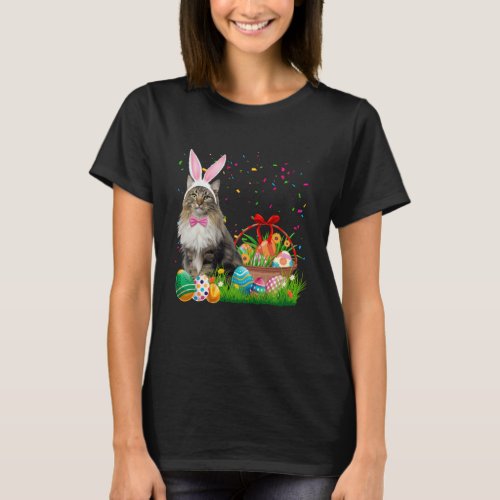 Happy Easter Cute Bunny Cat Eggs Basket Men Women  T_Shirt