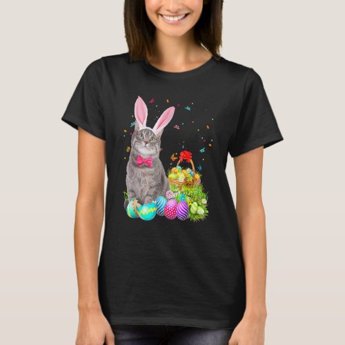 Happy Easter Cute Bunny Cat Eggs Basket Men Women T_Shirt