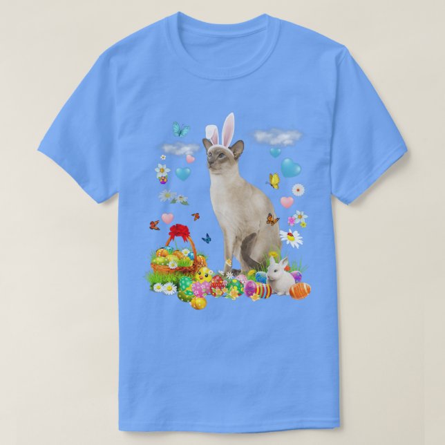 Happy Easter Cute Bunny Cat Tonkinese Eggs Basket  T-Shirt (Design Front)
