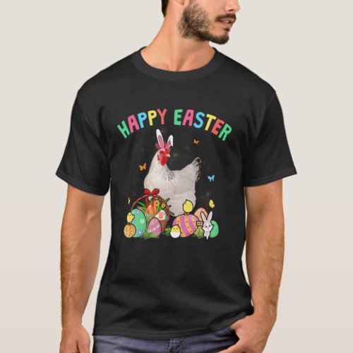 Happy Easter Cute Bunny Chicken With Eggs Basket C T_Shirt