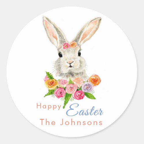 Happy Easter Cute Bunny Classic Round Sticker