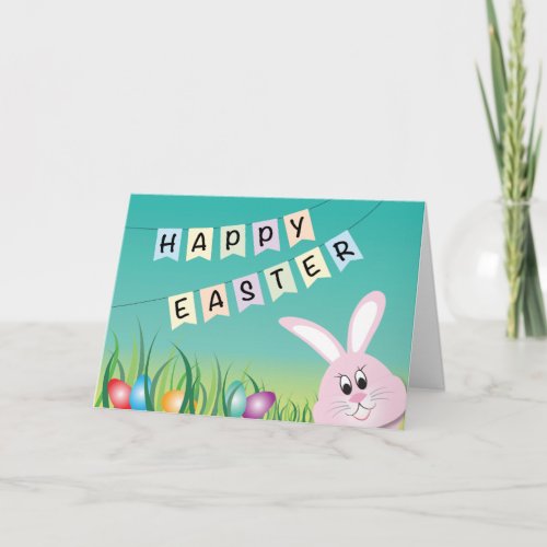 Happy Easter Cute Bunny Colorful Eggs Holiday Card