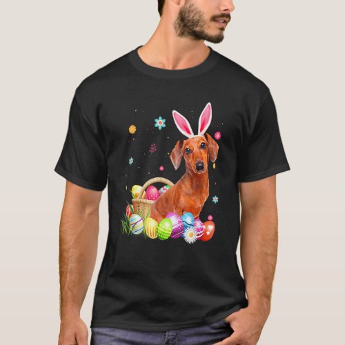 Happy Easter Cute Bunny Dachshund Wearing Bunny Ea T_Shirt