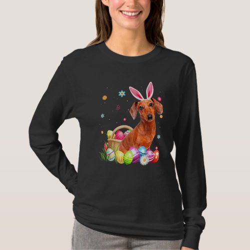 Happy Easter Cute Bunny Dachshund Wearing Bunny Ea T_Shirt
