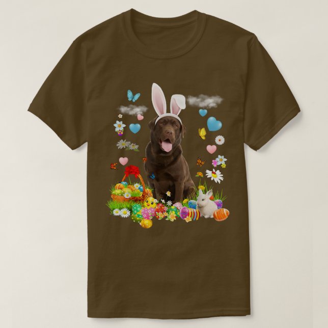 Happy Easter Cute Bunny Dog Chocolate Lab Eggs Bas T-Shirt (Design Front)