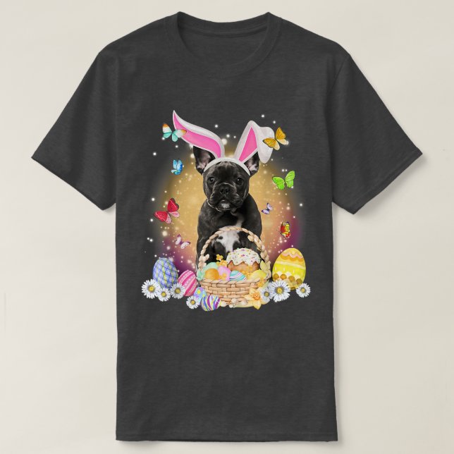 Happy Easter Cute Bunny Dog French Eggs Basket Eas T-Shirt (Design Front)